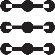 Three horizontal connected-node symbols stacked vertically, each featuring three circular nodes linked by straight lines.