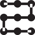 Zigzag path of connected circular nodes arranged in three horizontal rows.