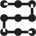 Zigzag path of connected circular nodes arranged in three horizontal rows.